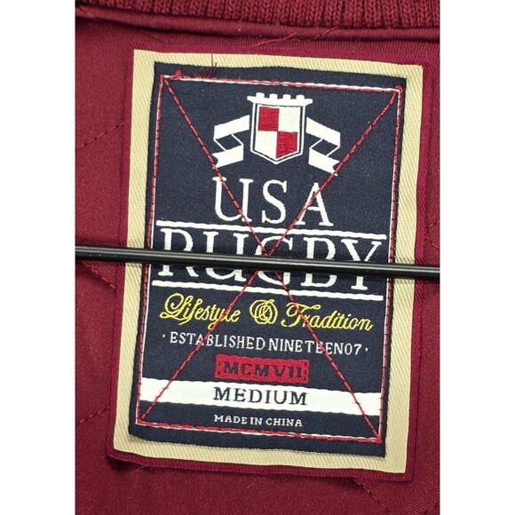 Vintage 90s USA Rugby Varsity Jacket Letterman Patches Red Black Men's M - Picture 3 of 16